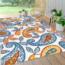 JONATHAN Y Paisley High-Low Indoor Outdoor Area Rug 4X6 Orange/Blue, Julien for Backyard, Patio, Porch, Easy-Cleaning, High Traffic, Pet-Friendly, Non-Shedding (AMC102B-4)