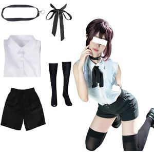 Women's Reze Costume, White Top, Black Pants Uniform, Halloween Full Set, Large