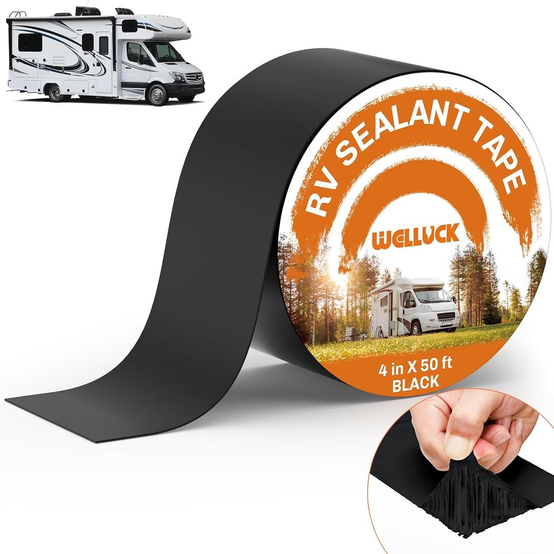 WELLUCK Butyl Sealant Tape, 4 Inch X 50 Foot RV Roof Tape Sealant Roofing Tape Black, Waterproof &UV RV Tape for Roof Camper Trailer Boat Sealing Leak Repair