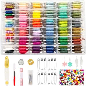 660Pcs Friendship Bracelet String Kit with Storage Box, Embroidery Floss Kit Include 110 Colors Embroidery Thread, 500 Beads, 50 Cross Stitch Tools for Hand Embroidery Knitting Sewing Floss Bobbins