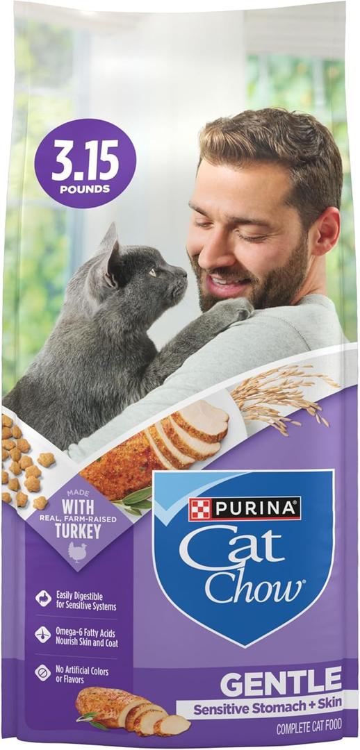 Purina Cat Chow Gentle Sensitive Stomach and Skin Dry Cat Food with Turkey - (Pack of 4) 3.15 lb. Bags, Expiry: 03/31/27