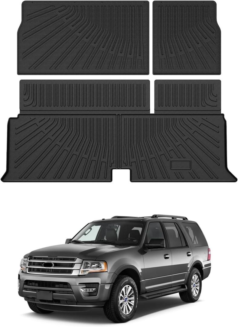 Mixsuper Cargo Liner for Ford Expedition/Lincoln Navigator 2003-2017 (Not fit EL or L Models), All Weather Trunk Mat Backrest Mat TPE Back Seat Cover Protector for Expedition/Navigator Accessories
