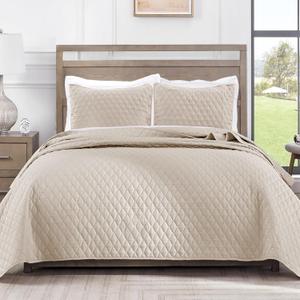 Exclusivo Mezcla Reversible King Size Quilt Bedding Set with Pillow Shams, Lightweight Quilts King Size, Soft Bedspreads Bed Coverlets for All Seasons - (Brich Beige, 104"x96")