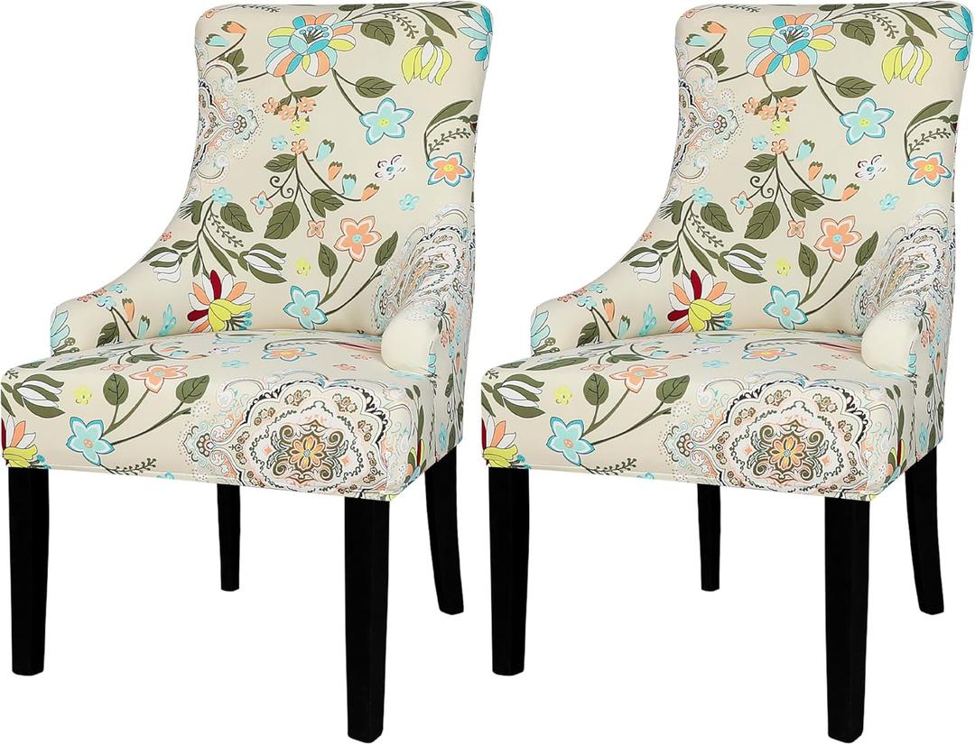 Lellen Wingback Side Chair Slipcover - Stretch Wingback Chair Covers with Pattern,Armless Wingback Chair Slipcover,Wingback Dining Chair Covers,Arm Chair Protector Cover for Room Home Decor 2PCS (11)