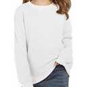 Haloumoning Girls Crewneck Sweatshirts Kids Casual Long Sleeve Loose Tops Fall Comfy Lightweight Pullovers (120, White)