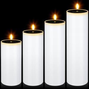 Rossesay 4 Pcs Large Outdoor Candles, Flameless Flickering LED Candles, Battery Operated Waterproof Candle for Wedding Centerpiece Porch Lanterns Patio Easter Decor(4"x8"/10"/12"/14")