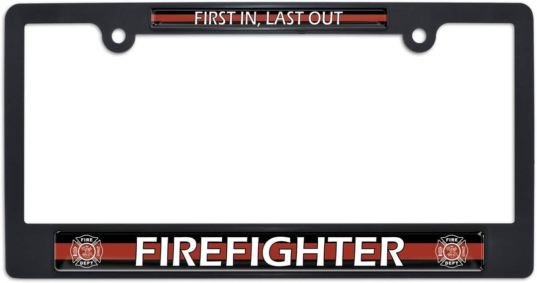 Elektroplate Firefighter First in, Last Out Automotive-Grade Black Plastic Standard Size License Plate Frame Tag Holder for Cars/SUVs/Trucks Weather-Proof Automotive Accessory