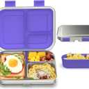 BABHAMNESS Stainless Steel Bento Box Kids, 3 Compartments Leak Proof Metal Bento Lunch Box, 304 Stainless Steel Bento Lunch Containers for School and Office,Dishwasher Safe, BPA-Free-Purple