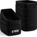 8 Pack Small Storage Baskets for Organizing, Woven Rope Bins for Bathroom, Closet, Shelf Organizer, Cute Cube Decorative Box for Towels, Baby Nursery, Toys, Gift Empty Baskets - 11.5"x7.5"x4.7"-Black