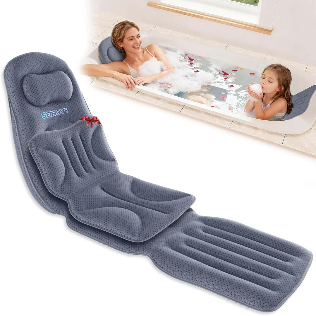 Luxury Full Body Bathtub Pillow 6D Air Mesh,Extra Long Bath Pillow for Tub Non Slip,Soft Relax Tub Pillow for Bath Head Neck Back Waist Support,Large Thick Spa Bathtub Cushion