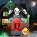 7.5 FT Halloween Inflatable Pumpkin Ghost Decoration EBANKU Tombstones Outdoor Inflatable with Build-in LEDs Lamp Blows Up Halloween Decoration for Yard, Garden, Lawn