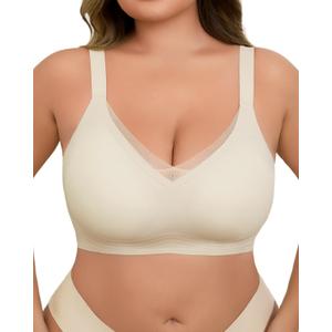 LIIJOO Wireless Bras for Women Seamless Comfort Everyday Bra, Full Coverage No Underwire, T-Shirt Bra for Daily Wear, Plus Size Minimizer BraLight Brown, 1XL Plus Size
