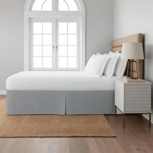 Cottingon Box Pleated Bed Skirt with Split Corners, 100% Microfiber Soft, Sheen & Luxurious Look, Tailored Drop Easy Fit, Queen 16", Light Grey