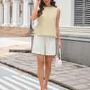 MAKABO Women's Linen Tank Tops Crew Neck Vest Top Office Work Sleeveless Blouses (Medium, Beige)