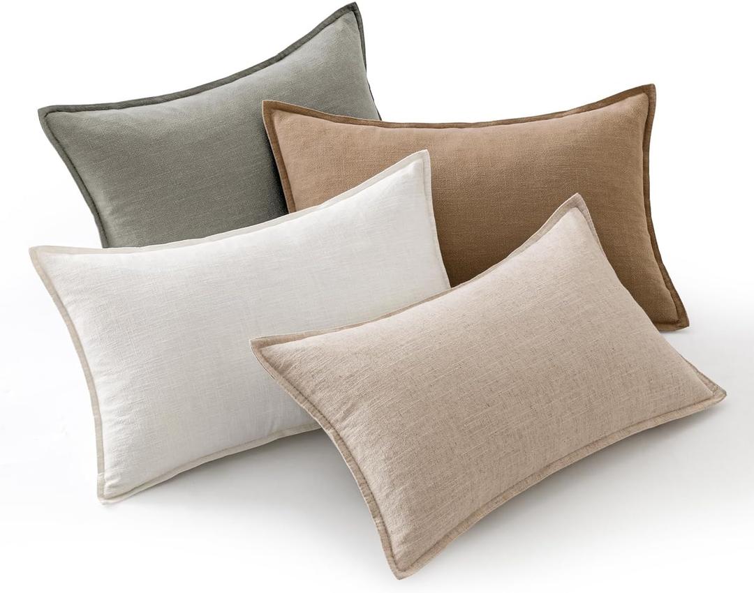 MIULEE Neutral Linen Pillow Covers Pack of 4 Decorative Natural Solid Throw Pillow Covers Soft Accent Boho Farmhouse Couch Pillowcases Modern Home Decors for Living Room Bed Sofa 12x20 Inch