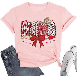 Womens Valentines Shirt-Pink Love Mama Graphic Tshirts Funny Mama Vacation Casual Outfit, XL 