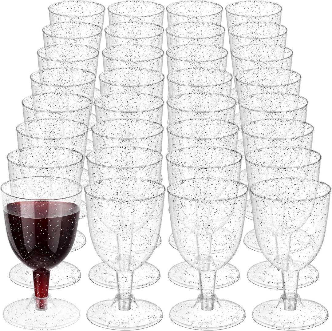 SiliFine 50 Pack 5.7 oz Disposable Plastic Wine Glasses Clear Plastic Wine Glasses for Parties Clear Goblets Cocktail Cups with Stem for Weddings Birthday Picnics Parties