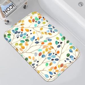 Accnicc Boho Floral Bathroom Rugs Mat Colorful Leaves Bath Rug 24 x 20 Inch Water Absorbent Non Slip Washable Shower Mat Watercolor Memory Foam Bath Mats for Bathroom Decor