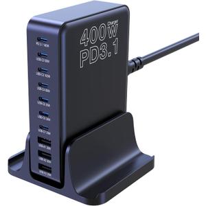 PD CHIPOFY 400W USB C Charger, GaN Compact 10-Ports PD3.1 140W PPS 45W QC20W Super Fast Charging Station for MacBook Laptop, iPad, iPhone 17/Pro/16/15, Galaxy S24/S23, Steam Deck and More