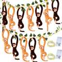 12 Pcs 20 Inch Hanging Monkey Stuffed Animal Stuffed Monkey Plush with 2 Hanging Artificial Ivy Vines 2 Pcs 20 LED Fairy Light Battery Operated String Light for Gifts(Brown, Khaki)