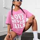 WDIRARA Girl's Letter Print Round Neck Half Sleeve T Shirt Oversized Casual Tee (Pink)