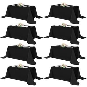 sancua Black Tablecloths for 6 Foot Rectangle Tables, 8 Pack 90x132 Inch Rectangular - Washable Polyester Fabric Table Cloth, Reusable Table Covers for Wedding Party, Birthday, Banquet Reception