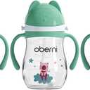 Oberni Tritan Sippy Cup, 270ml/9oz Baby Water Drinking Bottle with Removable Handle and Strap, Leak-Proof Training Cup for 12M+/1 Years+ Toddlers, Green/Pack of 3, 3.03 inches x 5.98 inches