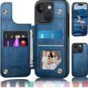 DJDUCK Designed for iPhone 15 Case Wallet with Card Holder, [Magnetic Clasp Cover] [RFID Blocking Leather Protection] Shockproof Women Men Cases 6.1 Inch for Apple 15 Bright Blue