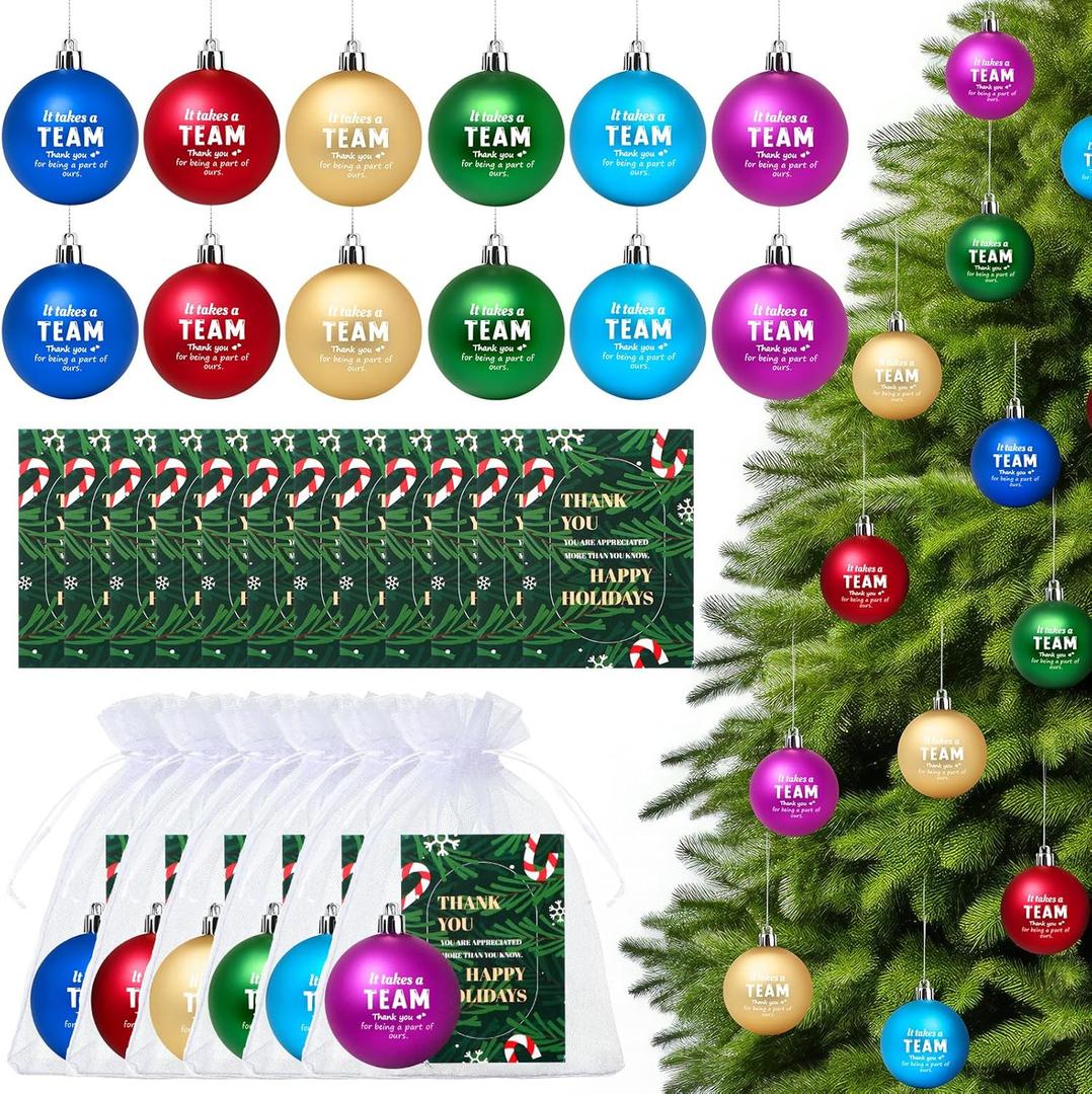 Jenaai 12 Set Christmas Team Appreciation Gifts for Employees Coworkers Staff Ball Ornaments for Christmas Tree, with Organza Bags & Thank You Cards