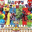 xisudwwdj 55 Pcs Hero Party Decorations,Birthday Decorations Include Banners,Cake Topper,Cupcake Topper,Latex Balloon,Shaped Aluminum Balloon,Backdrop Super Movie Theme Party