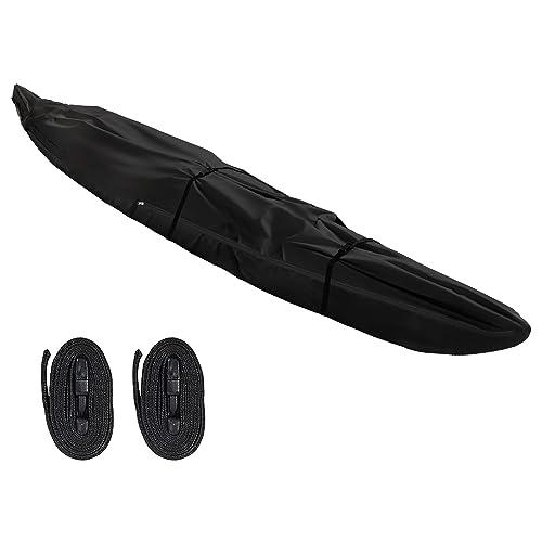 Seapisode Fade and Tear Resistant Trailerable Cover with Waterproof Zipper, 600D Marine Grade Heavy-Duty Waterproof Canoe Cover Fit for 12ft Kayak, Indoor/Outdoor Storage, Black