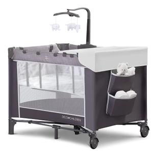 Delta Children LX Deluxe Portable Baby Play Yard With Removable Bassinet and Changing Table, Eclipse