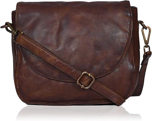 Vintage Look Genuine Leather Shoulder Crossbody Purse Crossover Bag for Women