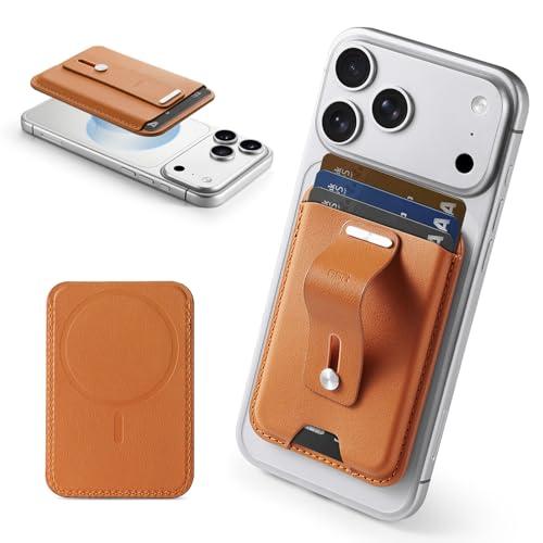 ESR for MagSafe Wallet, 3-Card Holder, Magnetic Wallet for iPhone, Vegan Leather, Secure-Grip Finger Loop without Stand for iPhone 17/ 16/ 15/ 14/ 13/ 12 Series, Not for 13/ 12 Mini, Brown