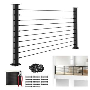 4FT-8FT 36" Cable Railing Post Kits, Flat Top Cable Post System Includes 2Pack Updated 35" Level Drilled Posts, 1/8" Black Wire Rope with Cutter, Swageless Cable Railing Tensioner Kit, RG31