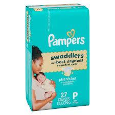 Pampers Swaddlers Diapers, Size P1 (<6 Ibs), 27 Count, Hypoallergenic, Absorbent, Keeps Baby Dry and Comfortable, Skin Safe Disposable Preemie Diaper