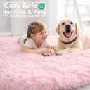 Pink Round Area Rugs 6Ft for Bedroom Living Room, Big Fluffy Shag Circle Rug for Kids Playroom, Cute Preppy Room Decor for Teen Girls, Cozy Fuzzy Furry Plush Carpets for Baby Nursery, Dorm, Classroom