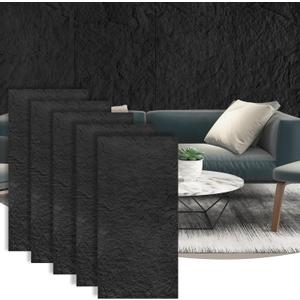 5-Pack 3D Faux Stone Wall Panels, PU Cement-Texture Wainscoting Panels for Interior Walls  Waterproof & Lightweight, Covers 38.7 Sq.Ft, 47.2" x 23.6", for TV Wall, Office, Living Room Black