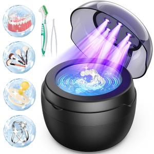 AI Ultrasonic Retainer Cleaner, 250ML Retainer Cleaner Machine for Dentures, Mouth Guards, Braces, Toothbrush Heads, Jewelry, Ring, 50kHz Digital ultrasonic Cleaner with 4 Modes (Black)