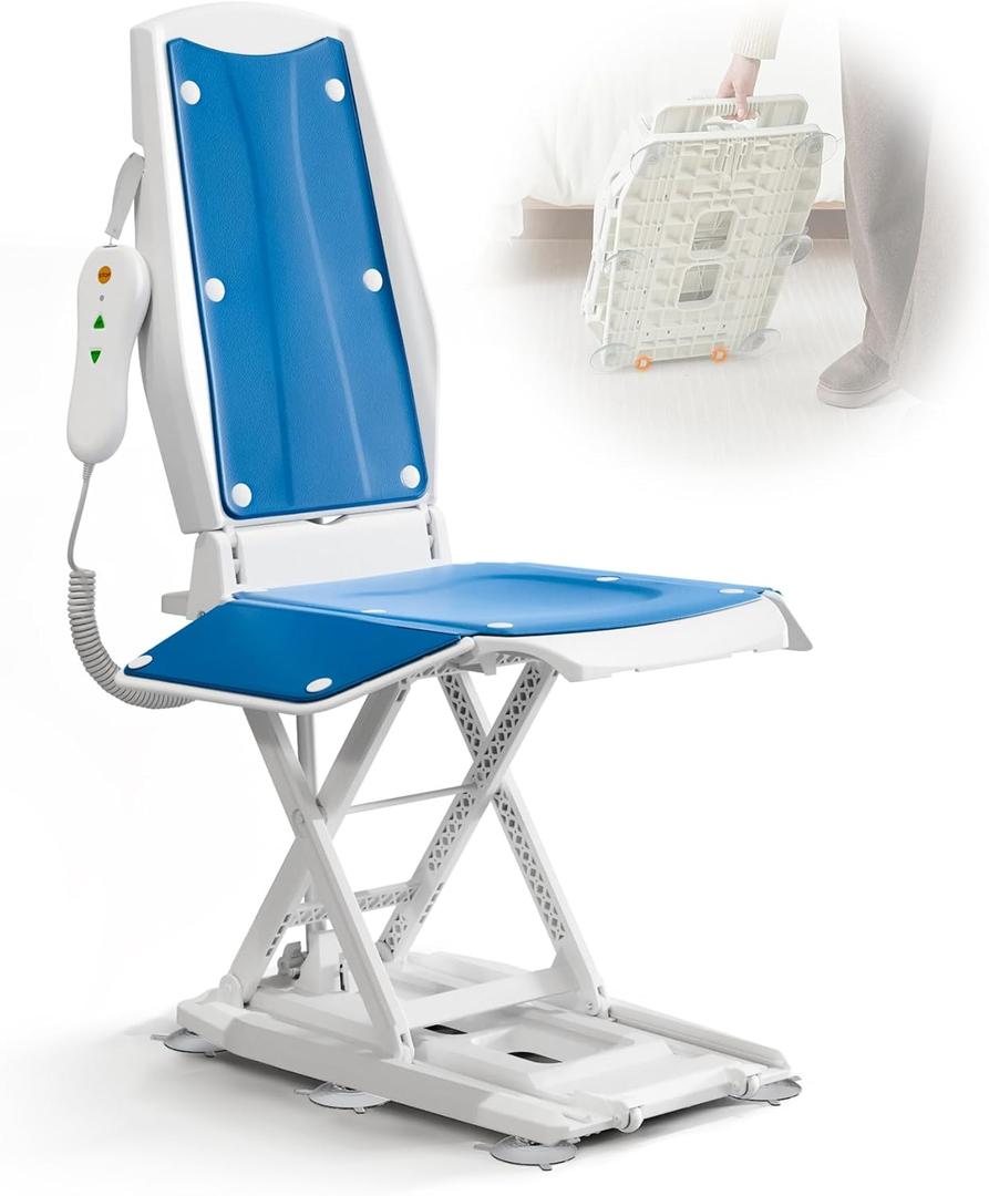 VOCIC Upgrade Electric Chair Lift with Wheels, Get Up from Floor, Portable Lift Assist Devices for Elderly, Includes 2 Types Suction Cups, Support Up to 300 LBS, No Assembly, AX10
