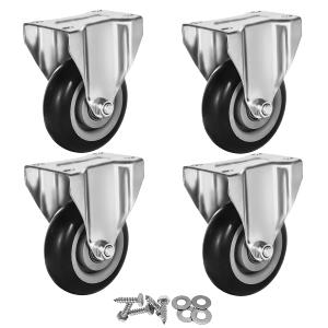 4 Pack 4" Caster Wheels On Black Polyurethane Wheels Top Plate Non Swivel Rigid Fixed Stationery with Hardware Kit