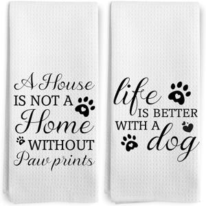 Dog Kitchen Towels Set of 2, Dog Dad Mom Lovers Gifts for Owners Women Men Dish Tea Towels for Kitchen Decor, Pet Lover Gifts Hand Towels for Bathroom Decor, 16x24 Inch (Home)