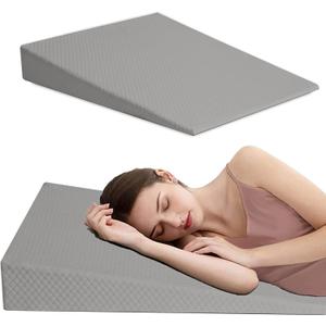 Bed Wedge Pillow Triangle Belt Foam for, Knee, Small Leg, Reading, Maternity (Grey)