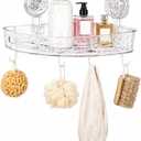 Corner Shower Caddy with Strong Suction Cups, No-Drill 90 Corner Shower Organizer with Hooks, Removable Wall Mounted Shelf for Tile, Glass & Metal (White/Clear)