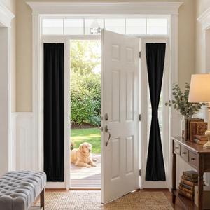 PONY DANCE French Door Curtains 66 inch Length - Dual Rod Pocket Blackout Door Curtain for Privacy Window Drapery Including Bonus Adjustable Tieback, 25 x 66 inches, Black
