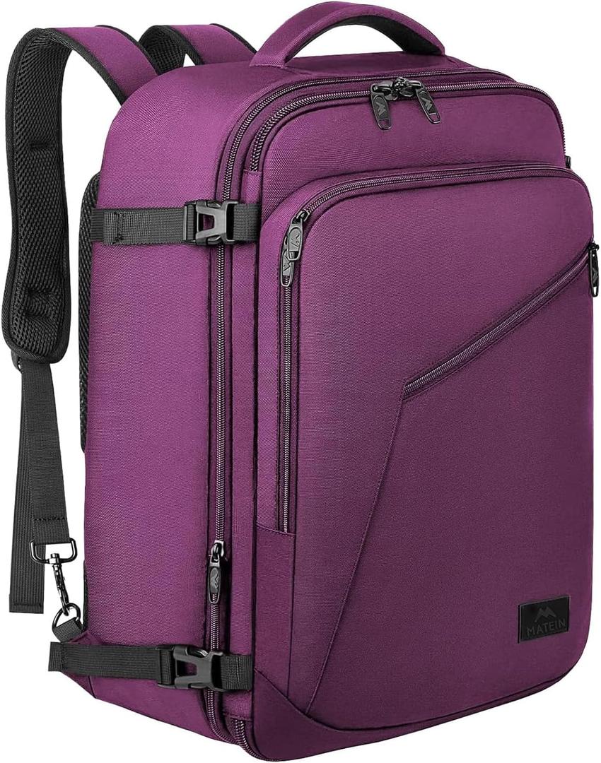 MATEIN Carry on Backpack for Women, 27L Flight Approved Backpack for Teacher Nurse, Fashion Expandable Airline Daypack for Plane, Lightweight Hiking Weekend Back Pack, Traveler Gifts, Purple (Large)