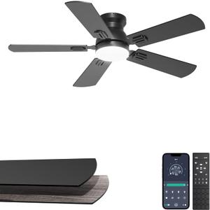 42'' Flush Mount Ceiling Fan with Light, Small Black Low Profile Ceiling Fan for Kids Room & Home Office, Quiet DC Motor, Space-Saving Modern Fan with App/Remote Control
