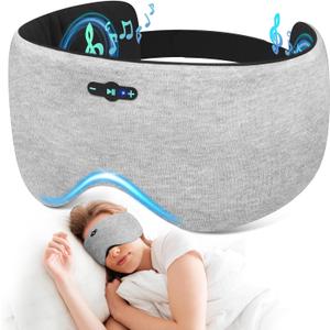 Sleep Mask with Headphones Bluetooth 6.0, 20H Playtime Sleeping Headphones with HD Stereo Speakers for Side Sleepers, Adjustable Blackout Silk Eye Mask for Travel Meditation, Gifts for Women Men(Grey)