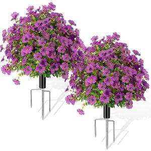 QCQHDU Artificial Flowers Topiary Ball Bush with Purple Violet for Outdoor,24.8" Fake Trees Plants with Ground Spike,UV Resistant Faux Shrubs for Indoor, Garden, Porch, Patio,Home Decor,2 Pack