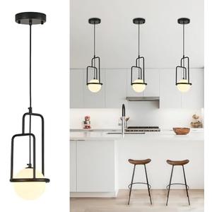 lighceac Mini Modern Globe Black Pendant Light Fixture for Kitchen Island 1-Light Hanging Ceiling Chandelier with Frosted White Glass for Dining Room Bedroom Entryway Living Room Foyer Hallway 3-Pack